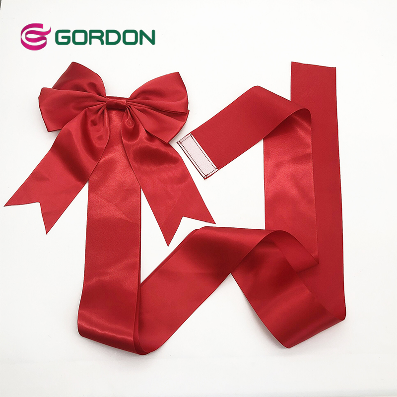 Gordon Ribbon Wholesale Custom Hot Sale Red And Green Satin Bow Pre-Tied Bow With Sewed Magic Tape Fo rGift Box Decoration