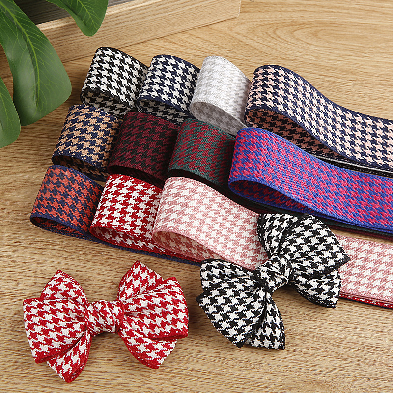 Gordon Ribbons  Polyester Jute Like Two Color Houndstooth Pattern Ribbons For Hair Bows and Ties