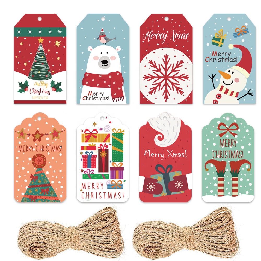 Gordon Ribbons 100% Paper Ribbon Hang Tag With Christmas Element Printed For Christmas Decoration