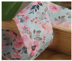 Gordon Ribbons 40mm Spring Design Flower Printed Ribbon Flat Edge and Wave Edge