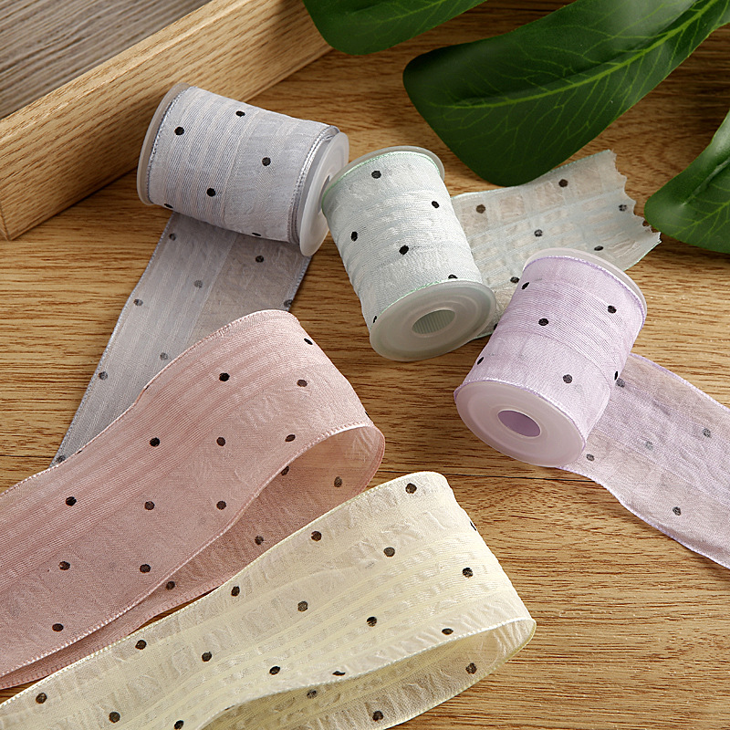 Gordon Ribbons Manufacture Customized 100% Polyester Organza ribbon Dot Printing Special Organza Ribbon For Hat Hair Bow Making