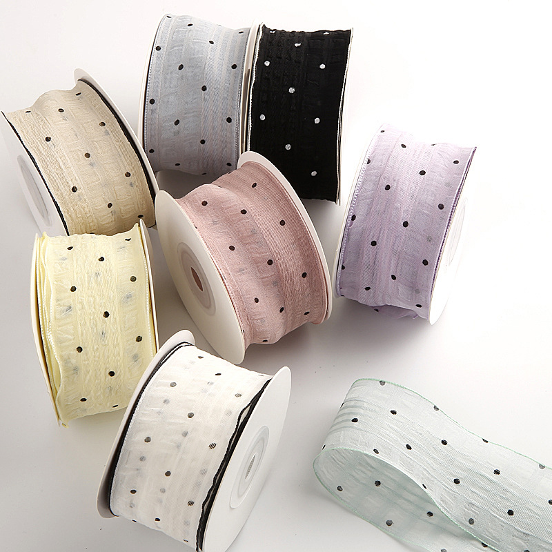 Gordon Ribbons Manufacture Customized 100% Polyester Organza ribbon Dot Printing Special Organza Ribbon For Hat Hair Bow Making