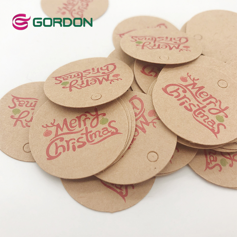 Round Merry Christmas Paper Hangtag for Gift Box  XMas Hangtag with Hole