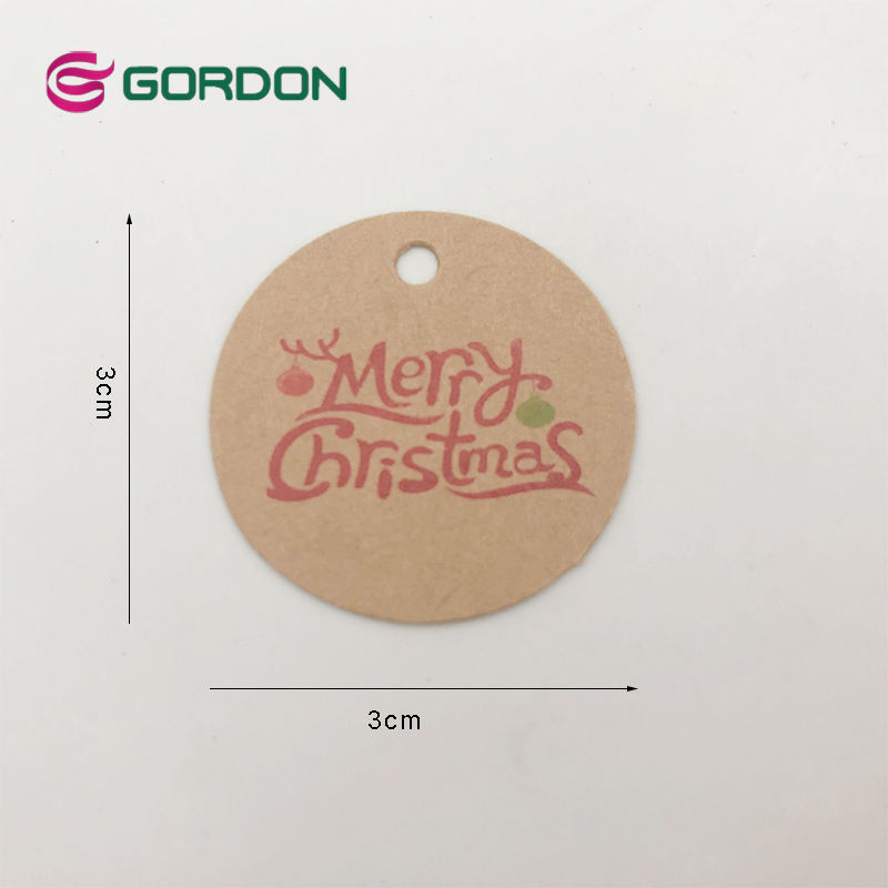 Wholesale Custom Design Round Shape Merry Christmas Kraft  Paper Hangtag for Gift Box
