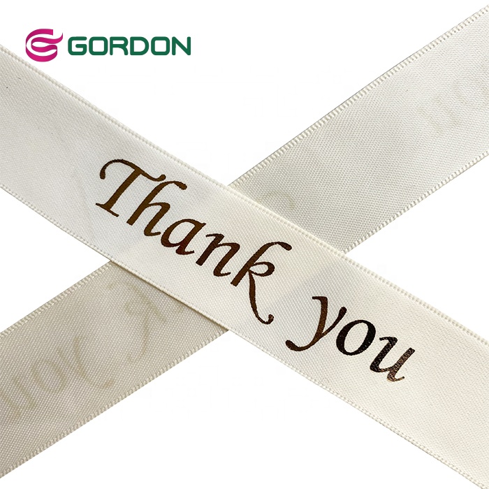 Gordon Ribbon black double face satin with gold foil brand logo custom ribbons for gift wrap luxury custom ribbons