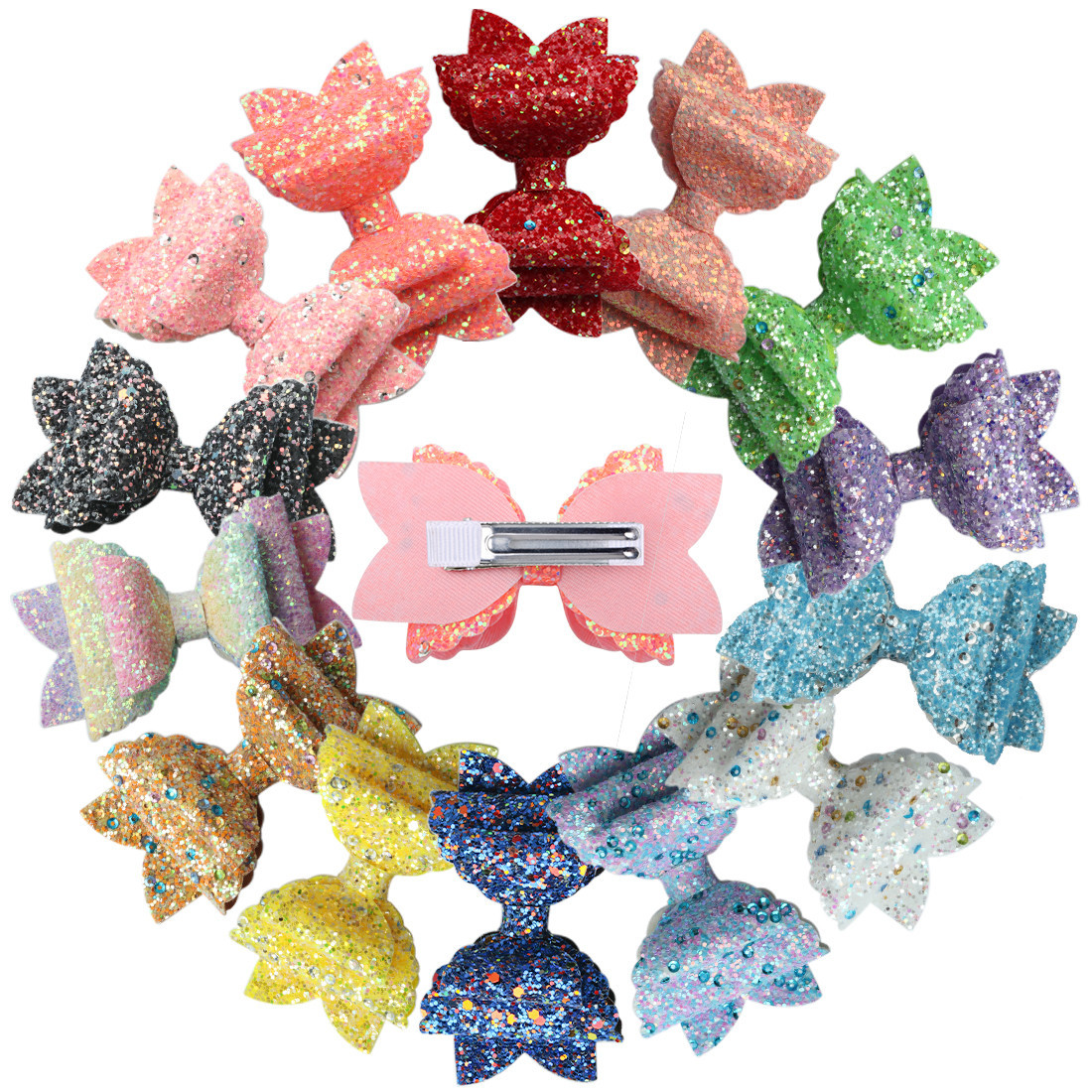 Gordon Ribbons 14 Stock Colors Glitter Little Bow Hair Clips for Girls  Kids Hair Accessories