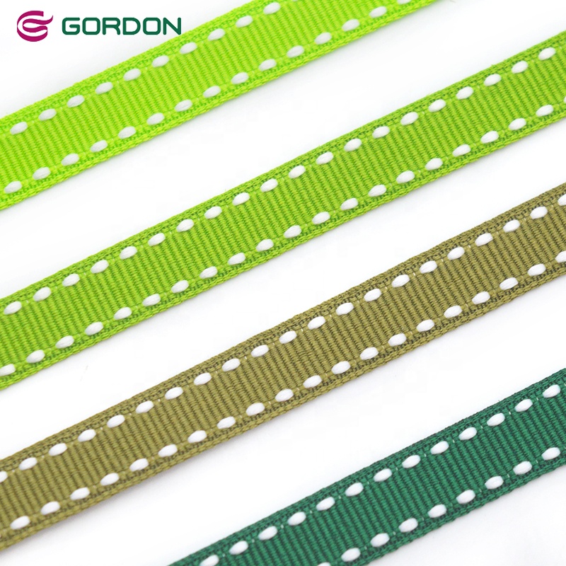 Gordon Ribbons 3/8 inch White Black Line 100% Polyester Wholesale Double Saddle Stitched Grosgrain Ribbon