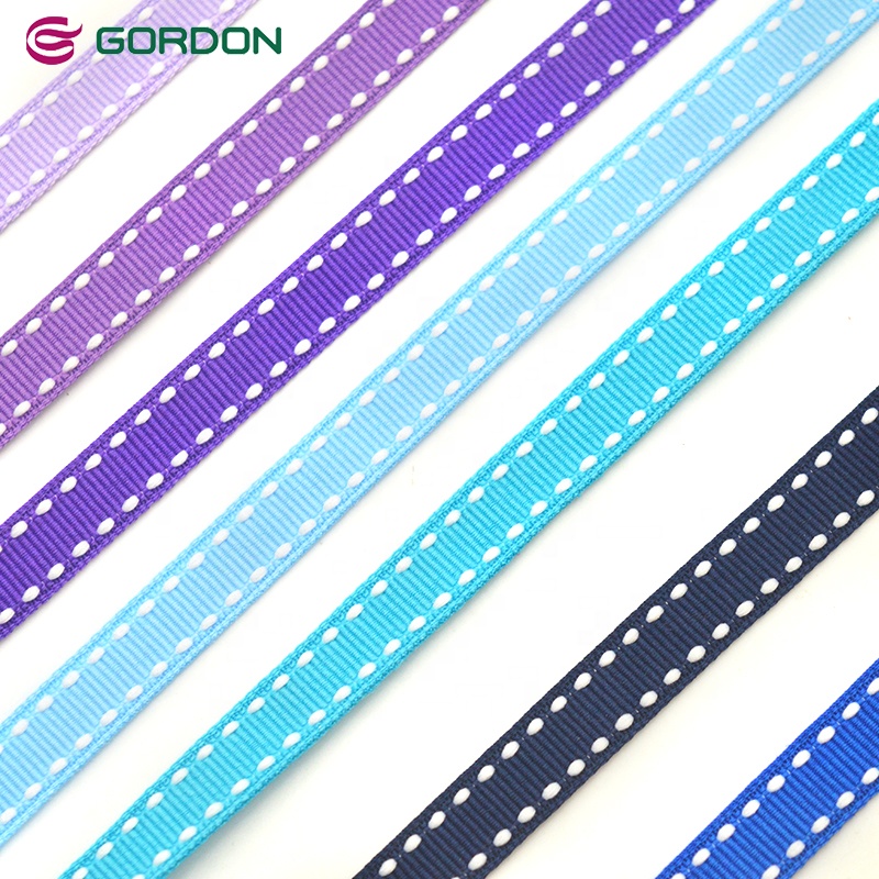 Gordon Ribbons 3/8 inch White Black Line 100% Polyester Wholesale Double Saddle Stitched Grosgrain Ribbon