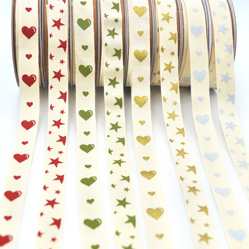 Gordon Ribbons Custom Heart Printed Twill Cotton Ribbon  Christmas Ribbon For Gift Wrapping Home Decoration Garment Accessories