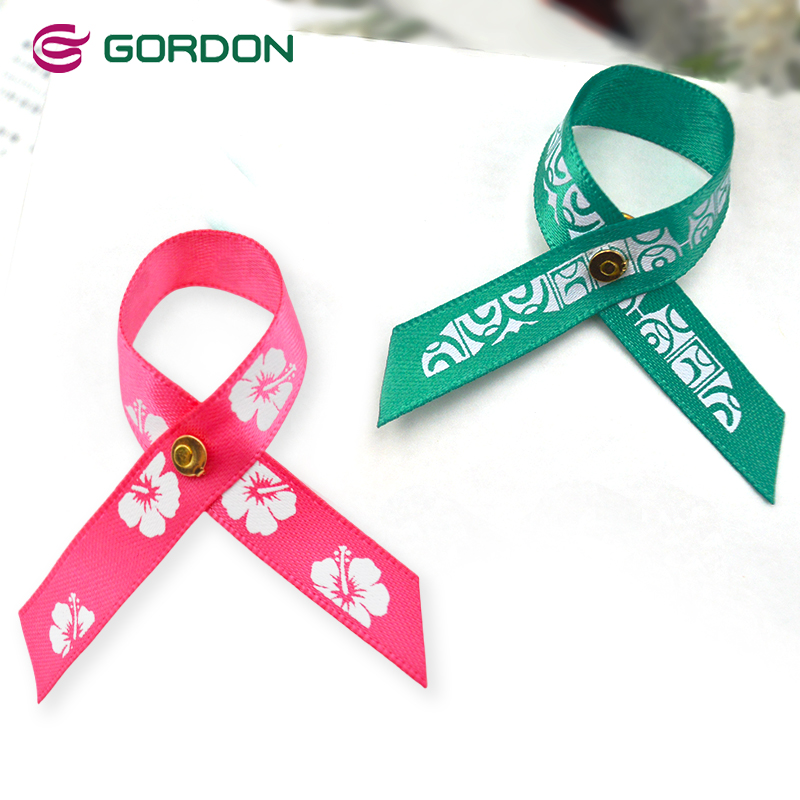 Gordon Ribbons Customized Logo Pink Awareness Breast Cancer Ribbon Bows With Safety Pin