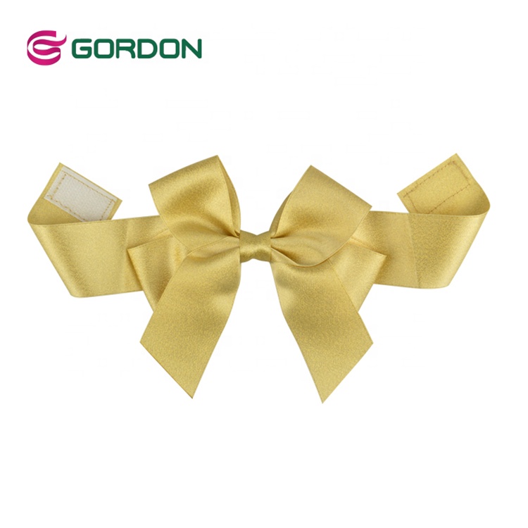 Gordon Ribbons Gold Pre Tied Satin Ribbon Bow With Self-adhesive For Decoration Gift Box Packing
