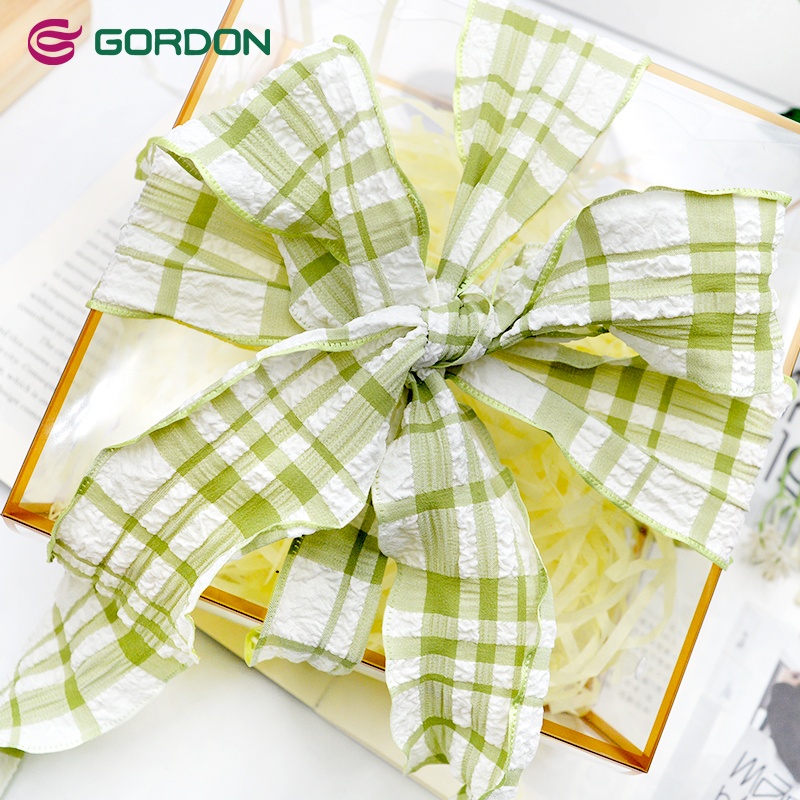 Gordon Ribbons 4cm Wrinkle Plaid Checked Ribbon For Big Hair Bow Accessories Hair Tie Hat Garments Cloth Dress Decoration