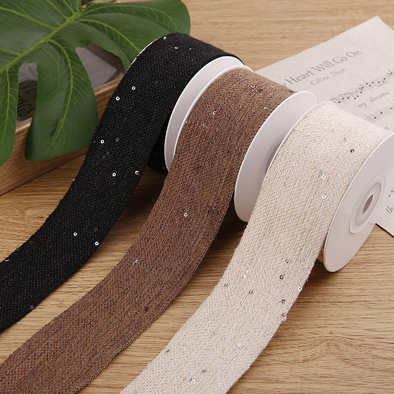 Gordon Ribbons Solid Color Woven Thick Ribbon With Shinny Paillette For Garment Accessories Hair Bow Making