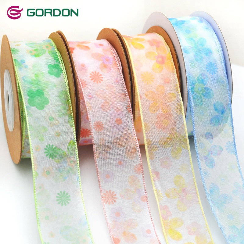Gordon Ribbons Wholesale Custom Printed Sheer Organza Silk Gift Ribbons For Package Decorative
