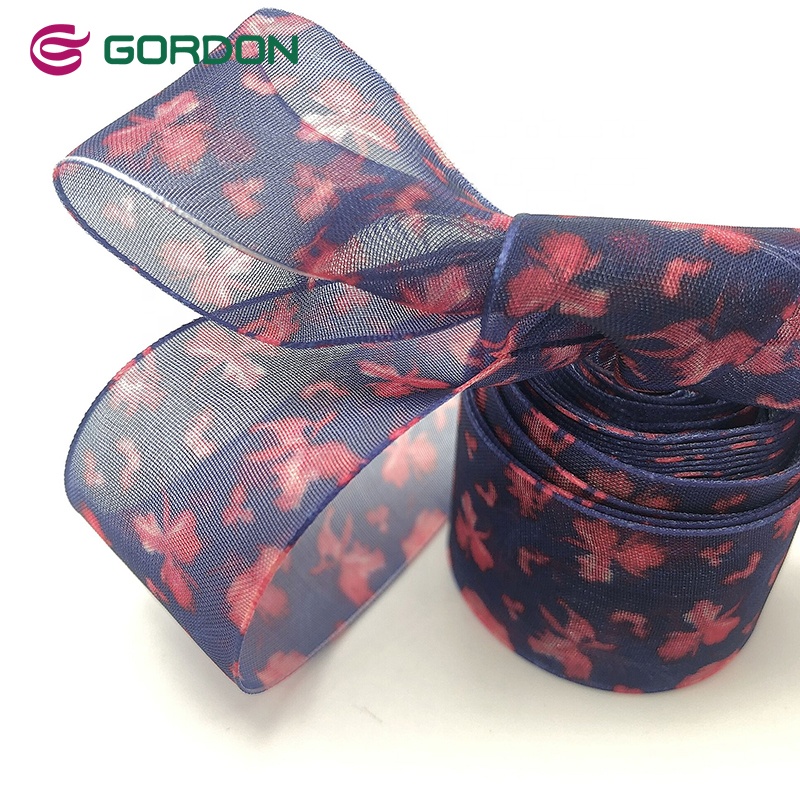 Gordon Ribbons Organza Sheer 25MM 1 Inch Packaging Heat Transfer Print Silk Flowers Printing Ribbon