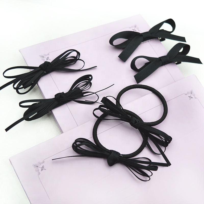 Gordon Ribbons Black Gift Ribbons Bow With Elastic Band Ribbon Metal Clip Hair Tie For Baby Girl Hair Decoration Accessory