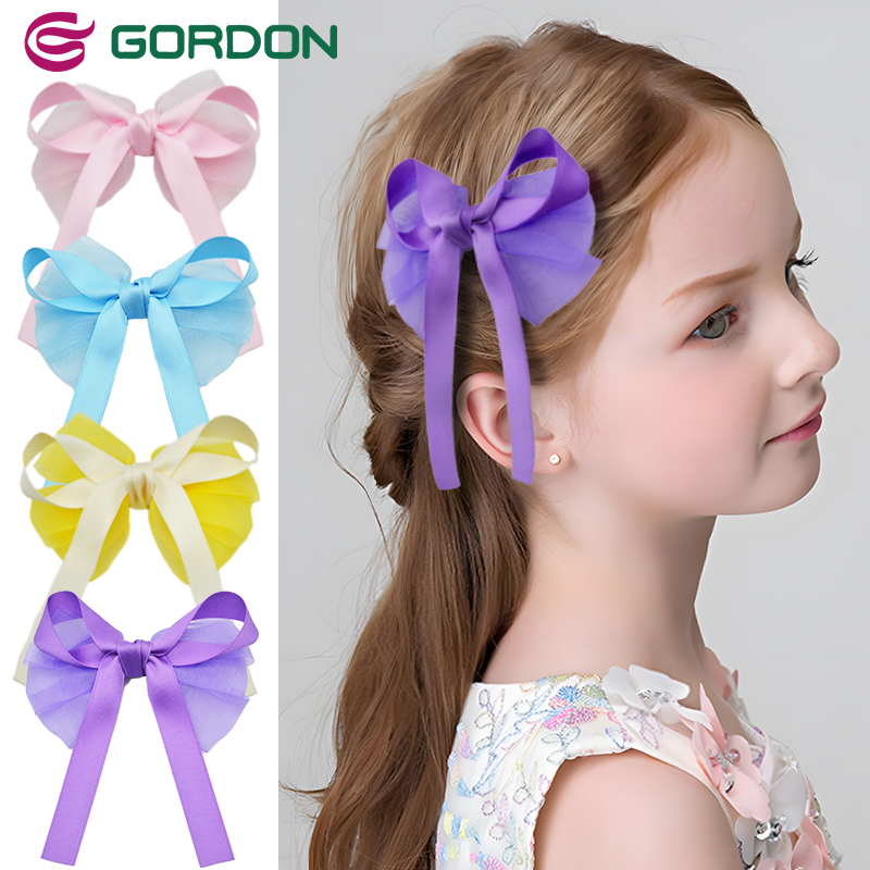 Gordon Ribbons Organza Satin Ribbon Hair Bow Christmas Bowknot Baby hair Accessories Girl Organza Hair Bow