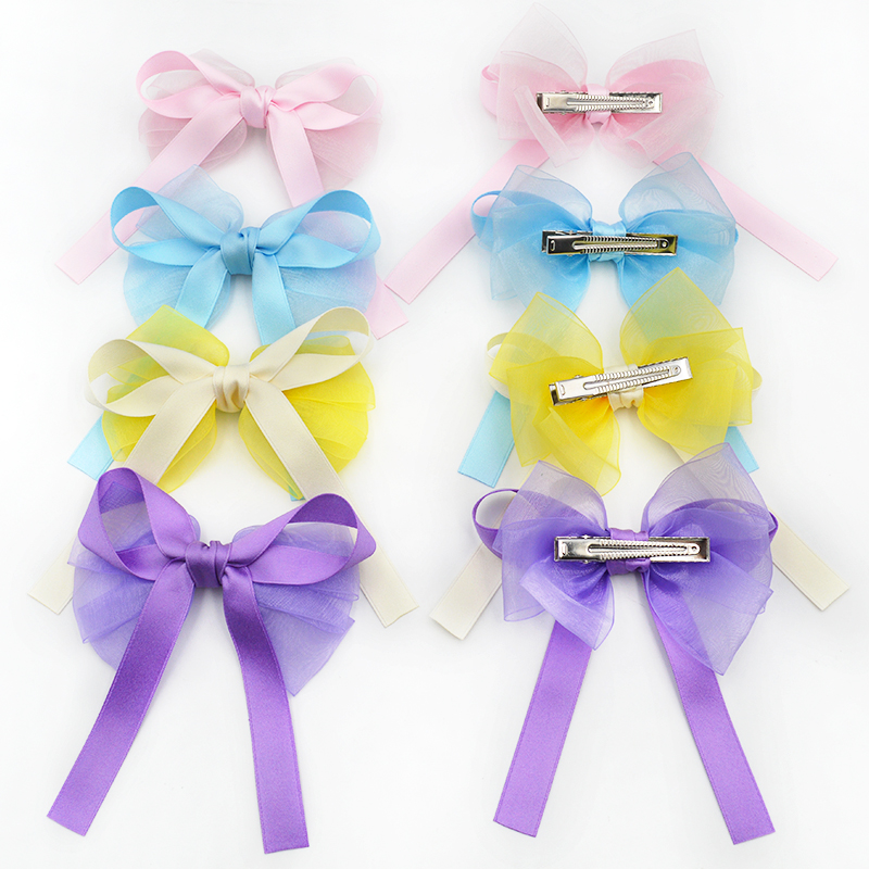 Gordon Ribbons Organza Satin Ribbon Hair Bow Christmas Bowknot Baby hair Accessories Girl Organza Hair Bow