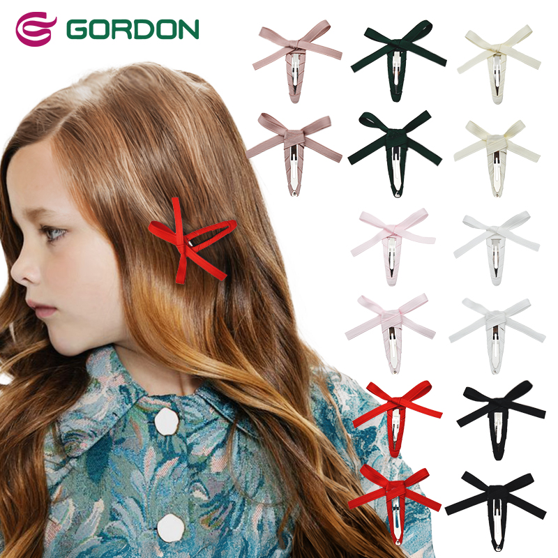 Gordon Ribbons Polyester Ribbon Knot Hair Bows Sample Hair Bow With Metal Clip For Baby Girls