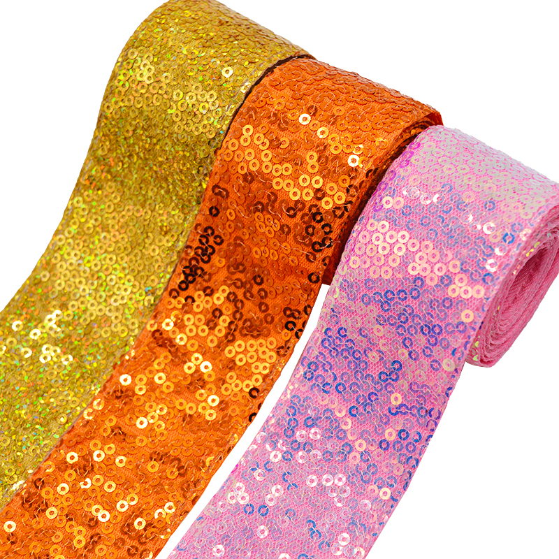 Gordon Ribbons 75mm Glitter Small Sequin Decorative Ribbon Shinny For Hair Bows Clips Headband Custom Clothes Sewing Material