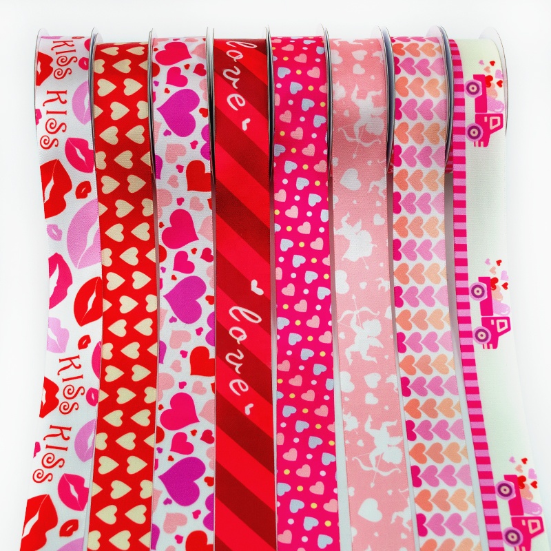 Gordon Ribbons Custom 16mm Satin Ruban Printed Heart Love Pink Ribbon For Valentine'S Day Gift Box Wrapping