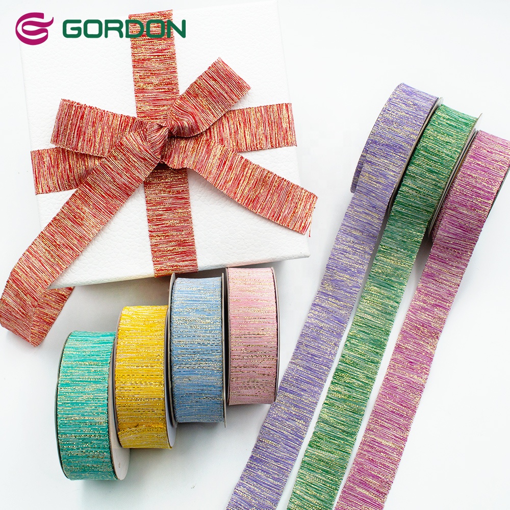 Gordon Ribbons 25MM Glitter Polyester Decor Ribbon Roll Flower Bouquet Decorative Ribbon For Gift Box