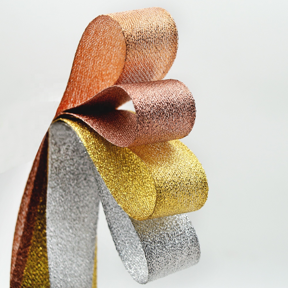 Gordon Ribbons 25Mm Luxury Shiny Gold Double Faced Copper Ribbon 1 Inch Brown Glitter Ruban For Gift Deco Wrapping