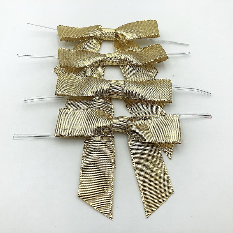 Gordon Ribbons pre tied metallic ribbon bow with twist tie golden ribbon wholesale gift bows for holiday box's packaging