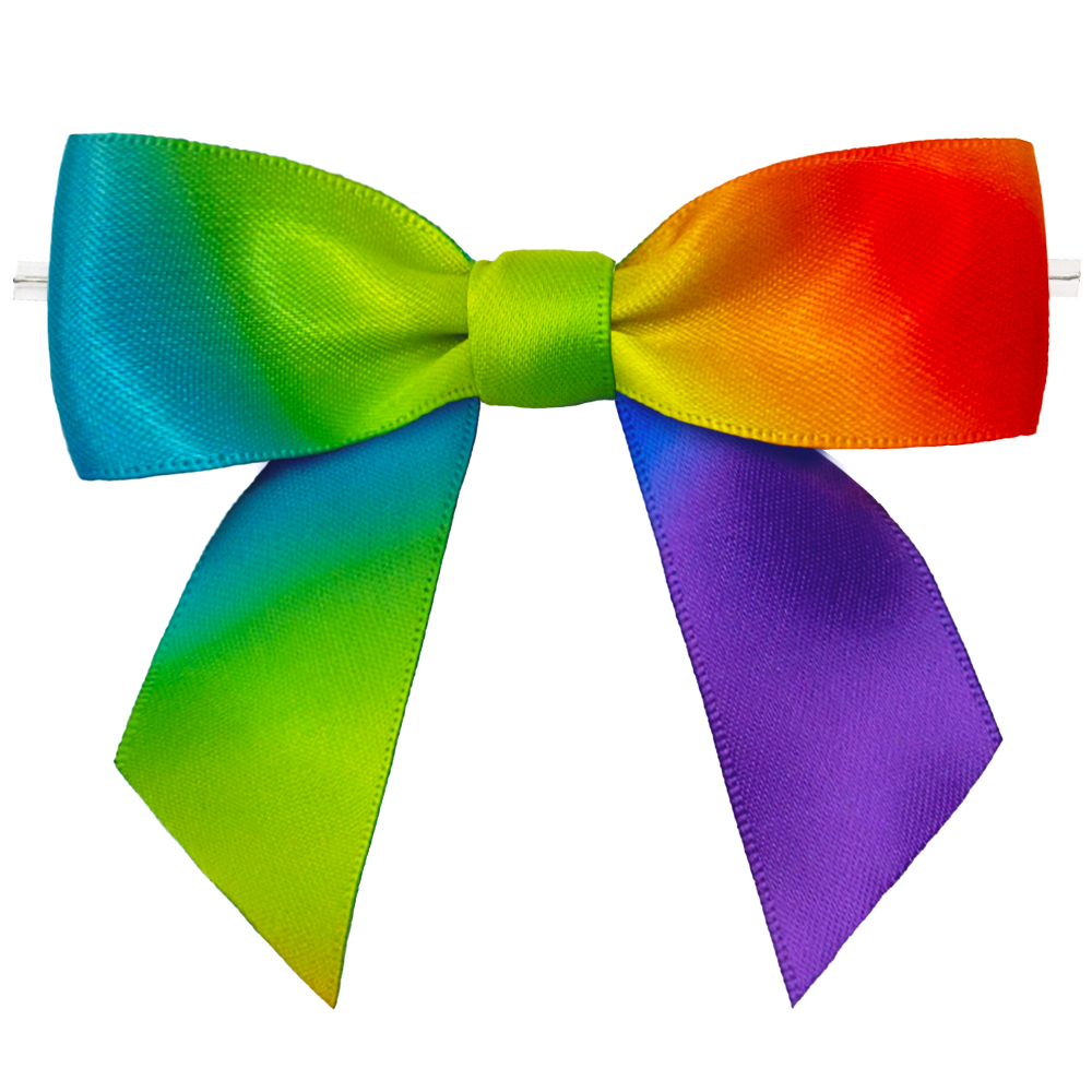 Satin Ribbon Rainbow Design Pre Tie Bows with Transparent Twist Tie On the Backside for Chocolate Decoration