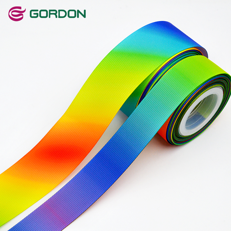 Gordon Wholesale 1.5Inch Grosgrain with Heat Transfer Printed Holiday Decorative Ribbon Custom Rainbow Printed Grosgrain Ribbon